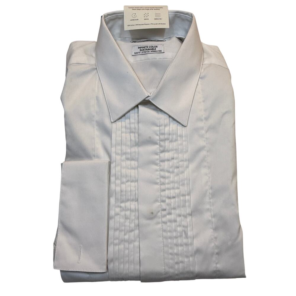 Calvin Klein Men's Infinite Color Bib front Dress Shirt White 16-16.5" 36-37 $90